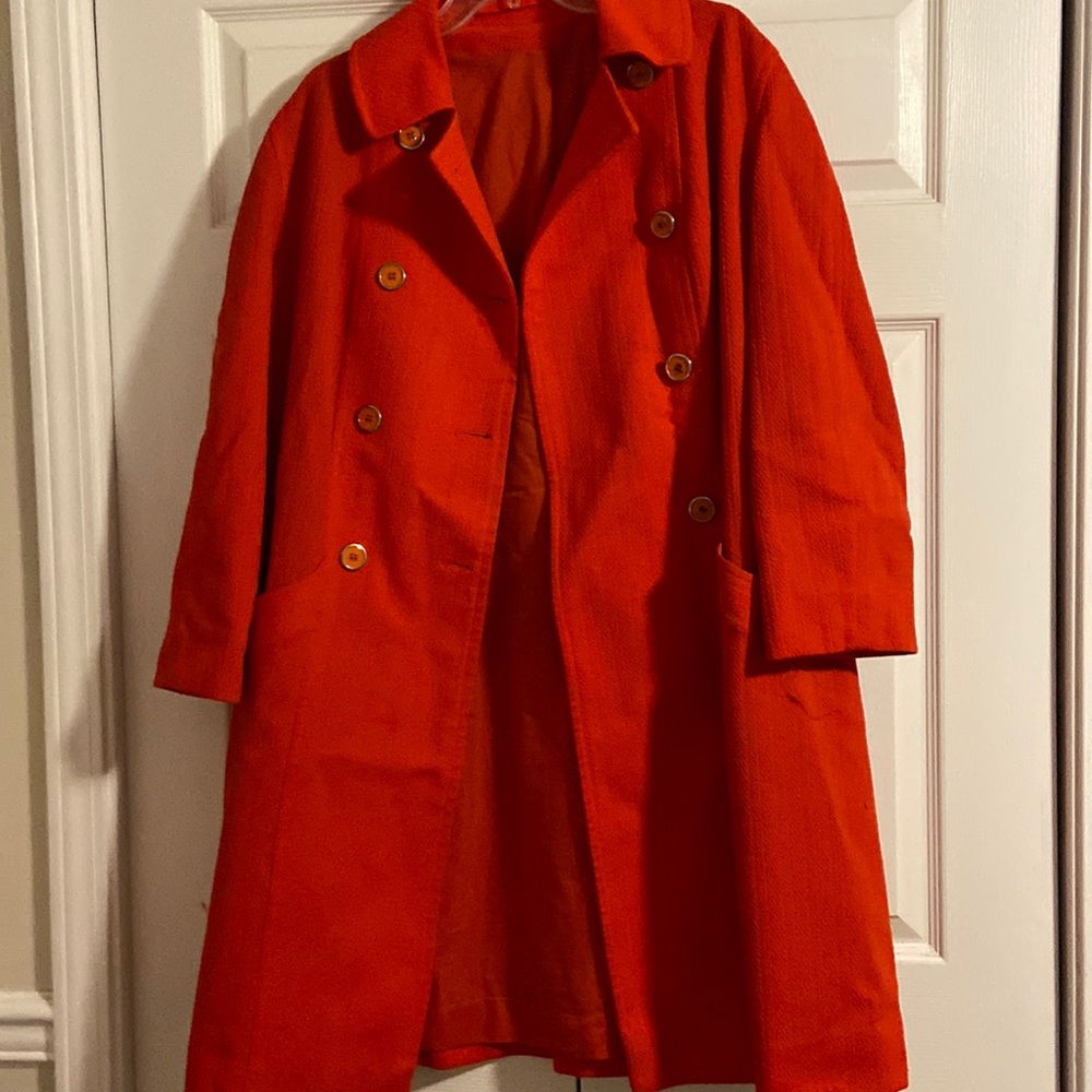 Antique Vintage Early 20th Century Knit Burnt Blood Orange Trench Coat